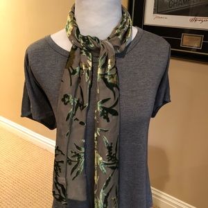 Gorgeous green sheer scarf w/velvet floral print